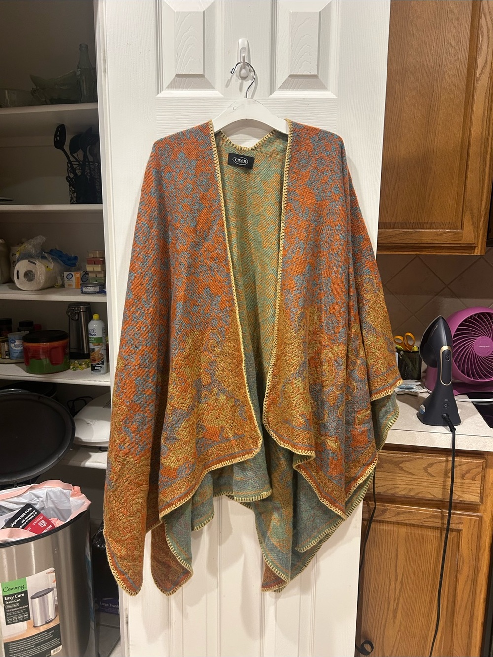 Cider Orange & Teal Paisley Knit Shawl Poncho - Picture 2 of 5